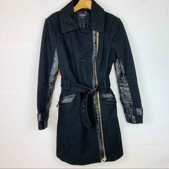 Bebe Black Long Fleece Zip Up Jacket - Picture 1 of 4